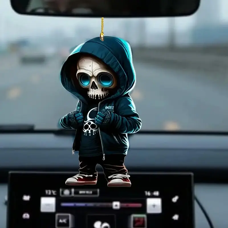 Cartoon Skull Design Car Hanging Ornament, 1 Count Multipurpose 2D Acrylic Car Rearview Mirror Pendant, Universal Car Interio...
