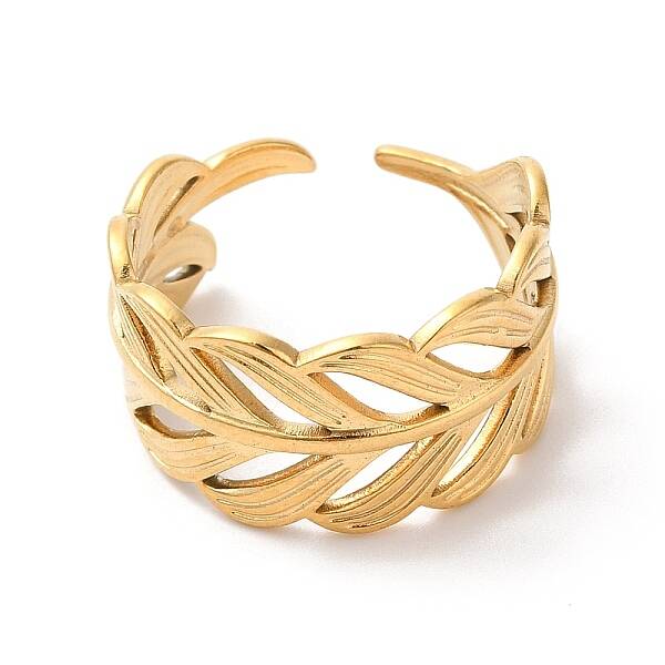 Ion Plating(IP) 304 Stainless Steel Leafy Branch Open Cuff Ring for Women
