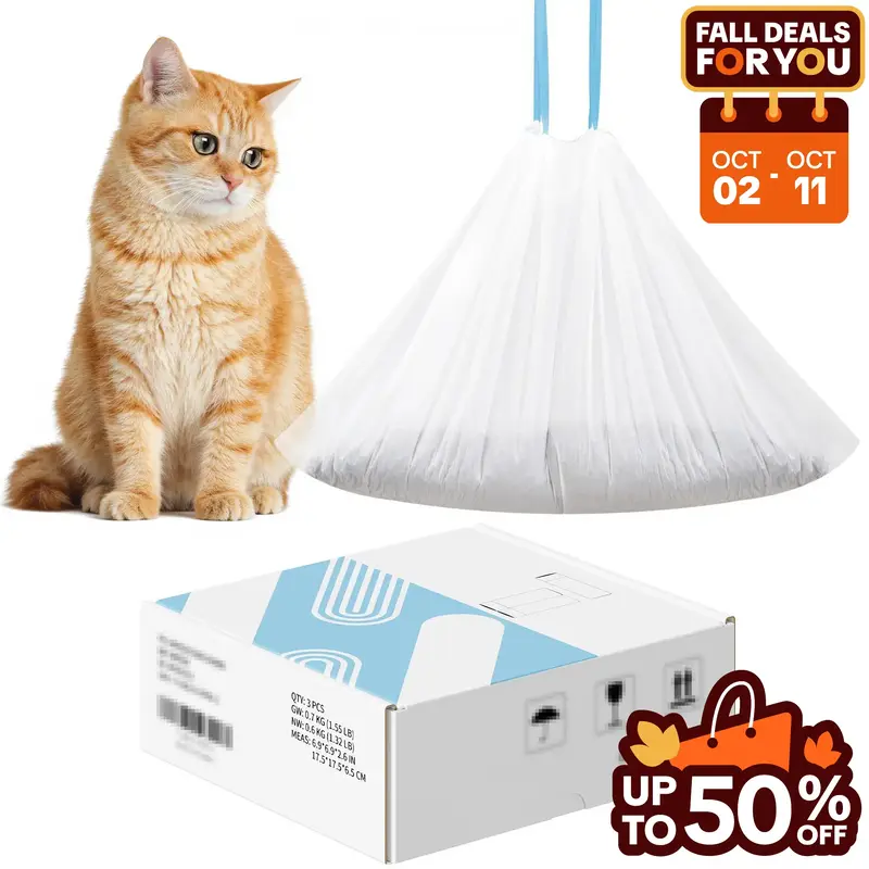 Warcat 3 Rolls Cat Litter Box Liners Drawstring Receptacles Bags 45 Count Heavy Duty Leak Proof Compatible Garbage Bags Thick...