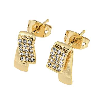 Brass Micro Pave Cubic Zirconia Stud Earrings