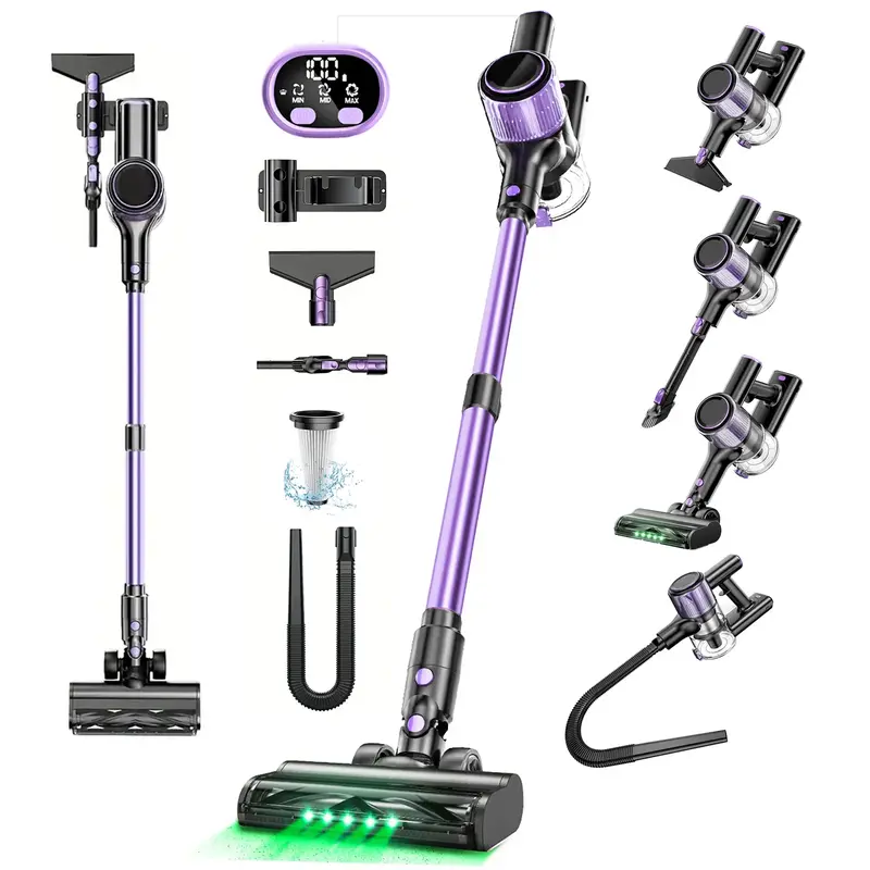 VICEASE Vacuum Cleaner Pro, 3 Power Modes, Anti-Tangle Brush & Green LED, 10-in-1 Cordless Vacuum for Hard Floor/Carpet/Pet H...