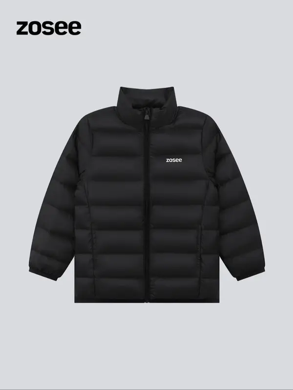 Boy's Letter Print Zip Up Down Coat, Casual Long Sleeve Funnel Neck Padded Outerwear for Fall & Winter, Kids Clothes for Dail...