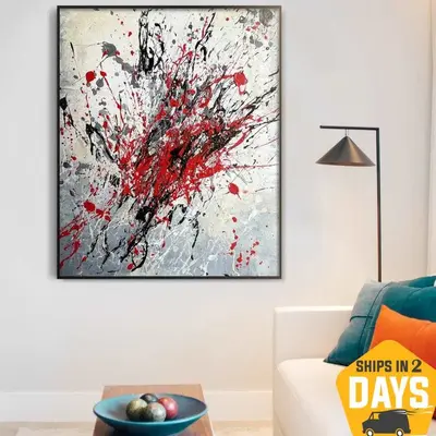 Original Painting On Canvas, Abstract Painting, Original Small Acrylic Canvas Wall Art, Red Contemporary Abstract Art on Canv...