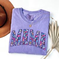 Comfort Colors Mama T-Shirt, Floral Mom Spring Tee, Trendy Mom Tshirt, Women's Flower Mama T-Shirt, Spring Pregnancy Reveal G...