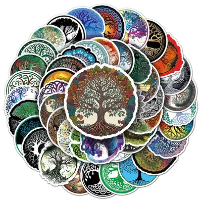 50pcs Tree Of Life Pattern Sticker, Waterproof Scrapbooking & Journal Making Material Sticker, DIY Decorative Sticker For Sta...