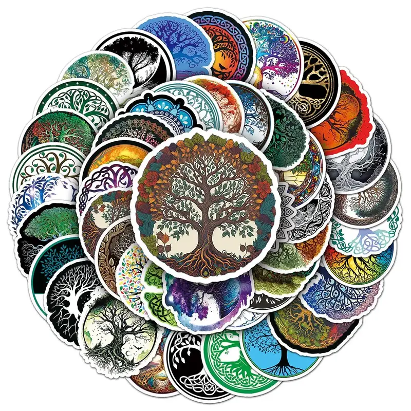 50pcs Tree Of Life Pattern Sticker, Waterproof Scrapbooking & Journal Making Material Sticker, DIY Decorative Sticker For Sta...
