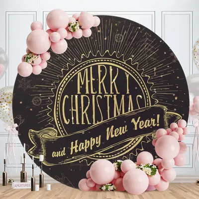 Black And Gold Round Christmas New Yaer Backdrop - Aperturee