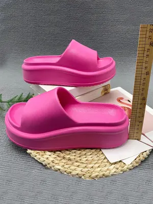 Summer 2024 Fashion Plain Thick-soled Heightening Platform Slippers for Women, Casual Matching Non-slip Soft Comfortable Flat...