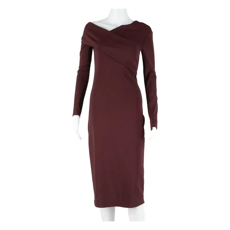 Womens Pencil Dress Maroon Long Sleeve Midi S