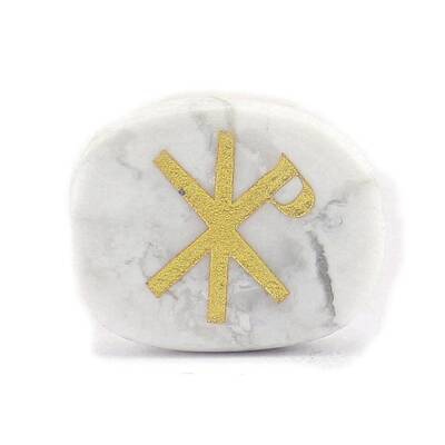 Natural Howlite ChiRho Symbol Healing Chakra Reiki Stone