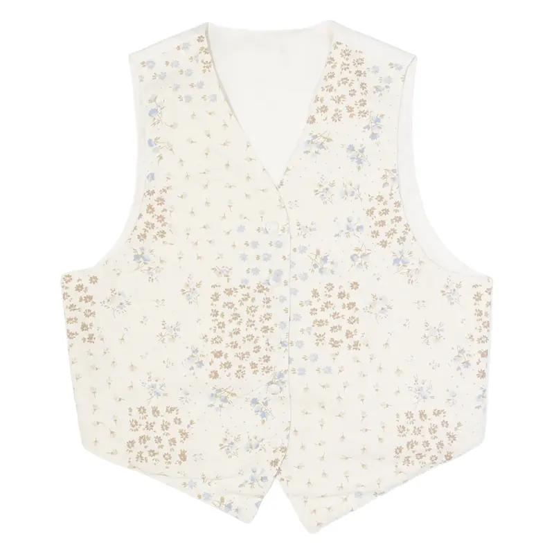 Womens Printed Waistcoat White V-Neck Sleeveless Floral S