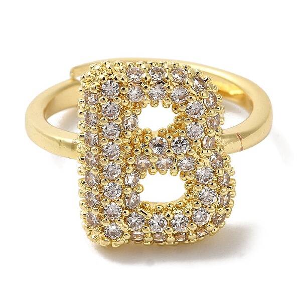 Rack Plating Letter Brass Micro Pave Clear Cubic Zirconia Adjustable Rings for Women