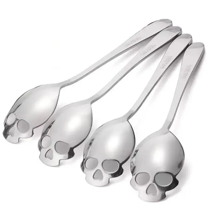 Skull Design Coffee Spoon, 4 Counts Creative Stainless Steel Stirring Spoon for Coffee, Dessert, Soup, Portable Kitchen Acces...