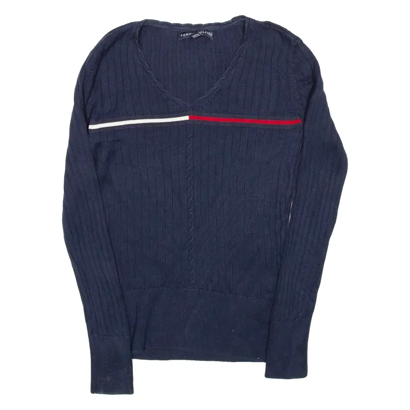 TOMMY HILFIGER Mens Jumper Blue V-Neck Cable Knit S