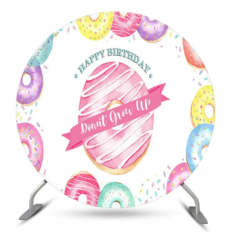 Aperturee Dont Grow Up Doughnut Birthday Round Backdrop Kit | Round Backdrop Stand Covers | Custom Round Backdrop | Circle Ba...