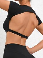 Women's Solid Backless Crop Sports Tee, Sporty Round Neck Short Sleeve T-shirt for Yoga Gym Workout, Ladies Sportswear for Al...