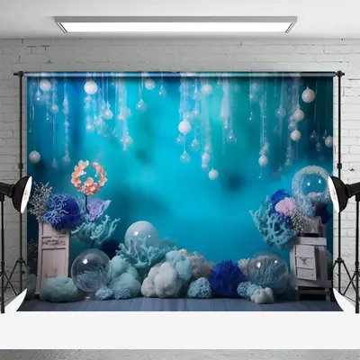 Blue Undersea World Coral Mermaid Summer Backdrop - Aperturee