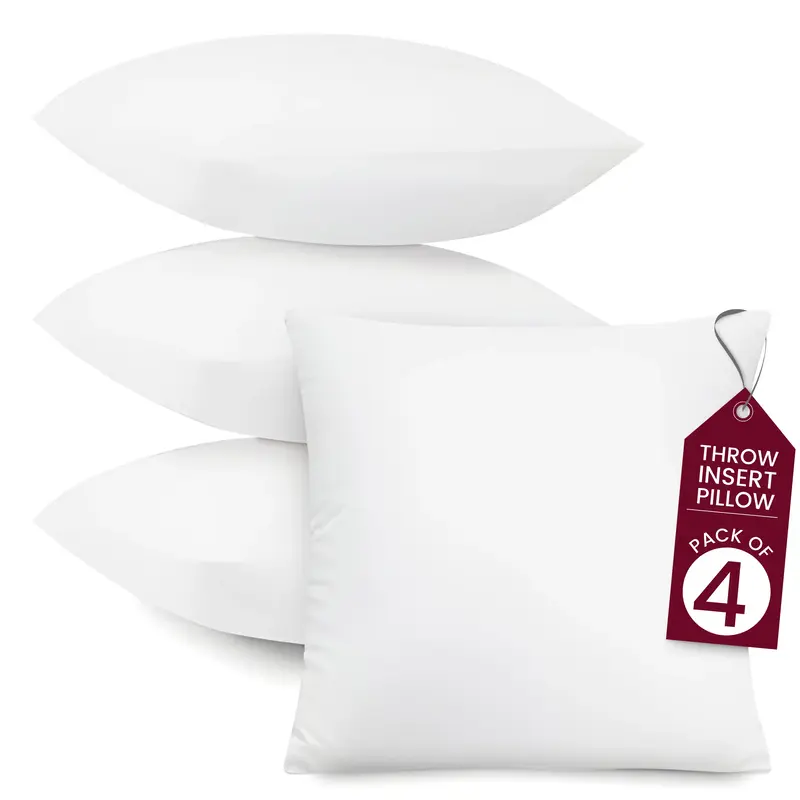 Lux Decor 4 Pack Throw Pillows - Hypoallergenic Filled Square Cushion Throw Pillow Inserts, Soft Fluffy & Lightweight Decorat...