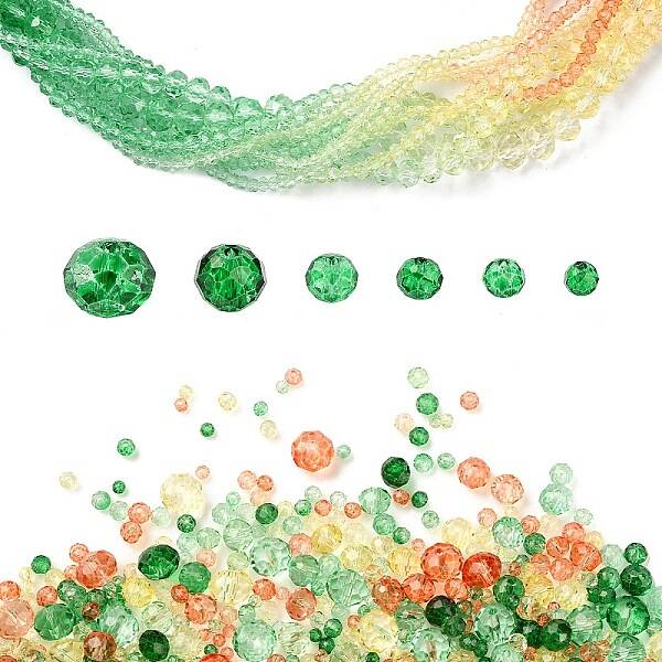 6 Styles Gradient Color Transparent Painted Glass Beads Strands