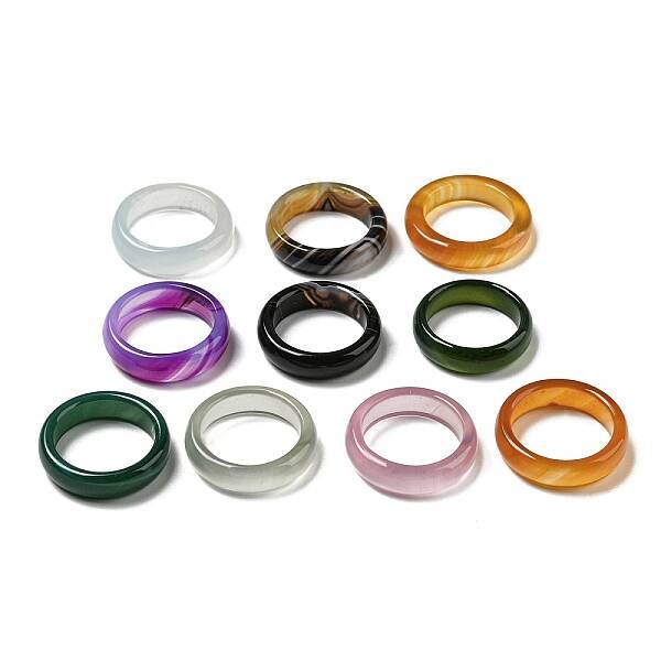 Dyed & Heated Natural Agate Plain Band Rings