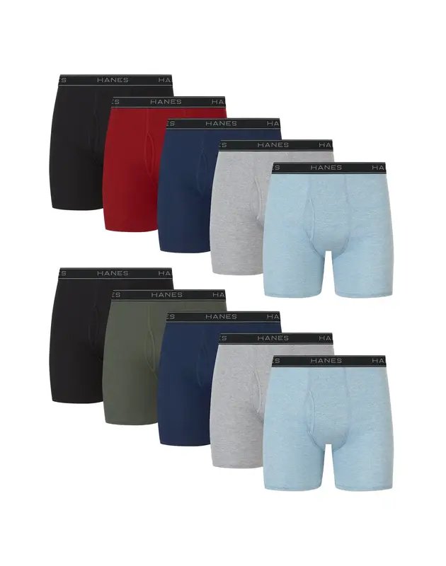 Hanes Men's Cotton Boxer Briefs 10-pack Underwear Multi Pack Comfortable Fit Soft Stretch Fabric Breathable 7349p0