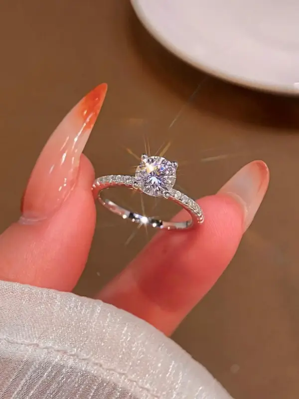 S925 Sterling Silver 1CT Synthetic Moissanite Ring, Luxury Engagement Ring for Women, Trendy All-match & Exquisite Jewelry fo...