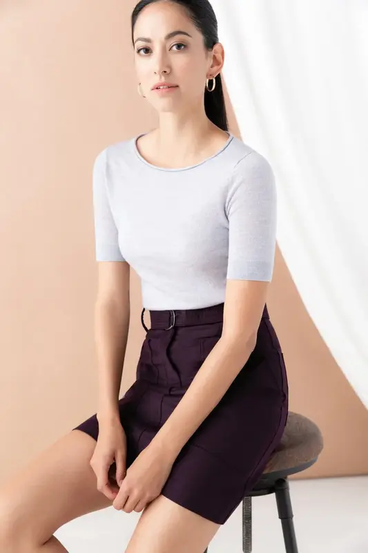 Roll-Edge Sweater Tee - Silver | Size: XXS