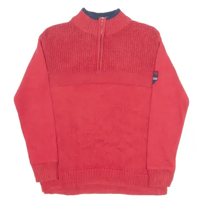 TOMMY HILFIGER Boys Jumper Red 1/4 Zip Tight Knit M