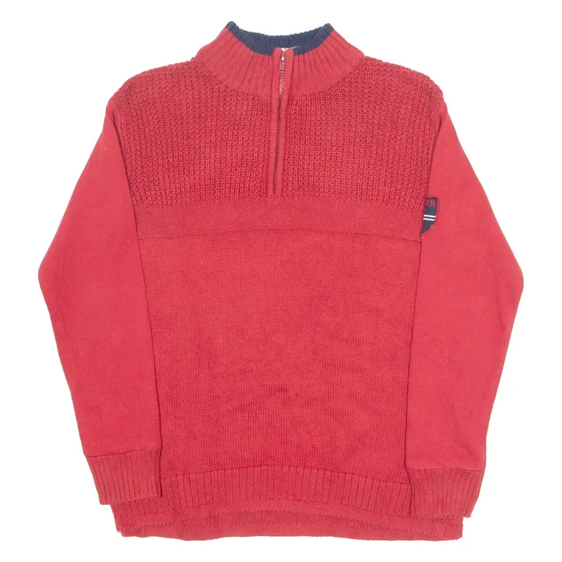 TOMMY HILFIGER Boys Jumper Red 1/4 Zip Tight Knit M