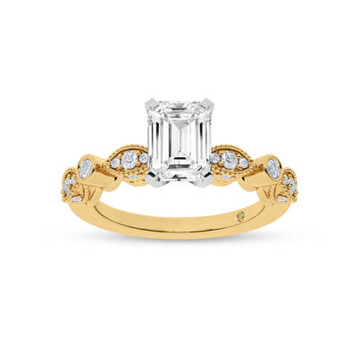 Arcan Vintage Inspired Bezel and Pavé Set Emerald Cut Lab Diamond Engagement Ring | 18K Yellow Gold 3 3/8 CT. TW.
