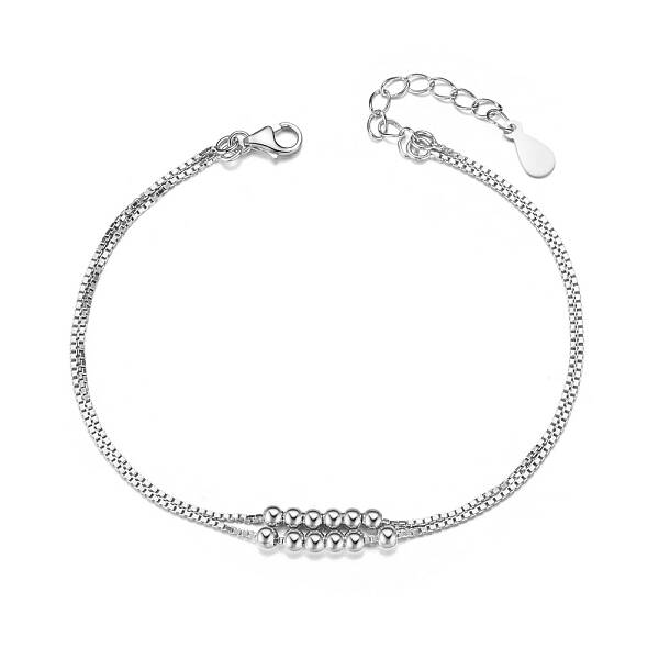 Rhodium Plated 925 Sterling Silver Double Layered Anklet
