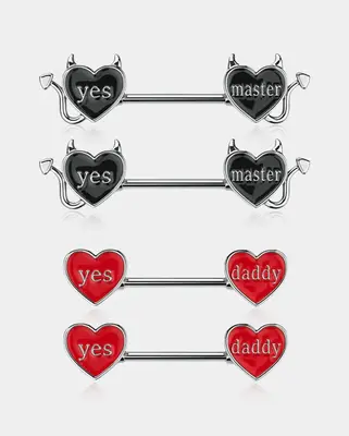 Letter Heart Nipple Rings 4PCS Set