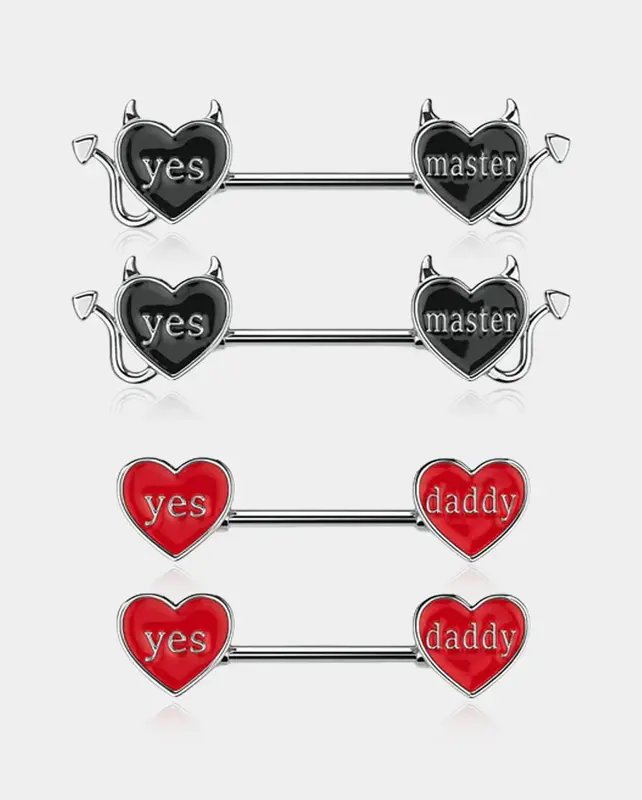 Letter Heart Nipple Rings 4PCS Set