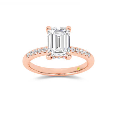 Aurelia Quarter Coverage Hidden Halo Emerald Cut Lab Grown Diamond Engagement Ring | 14K Rose Gold 3 3/8 CT. TW.