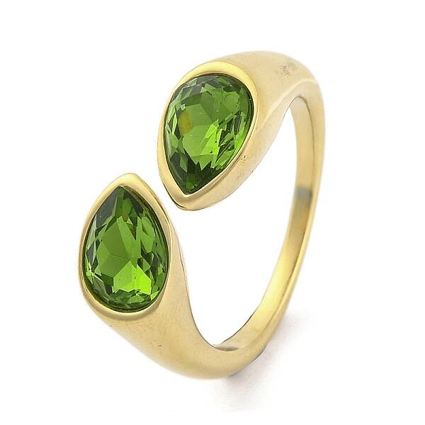 Ion Plating(IP) 304 Stainless Steel Rhinestone Teardrop Cuff Open for Women