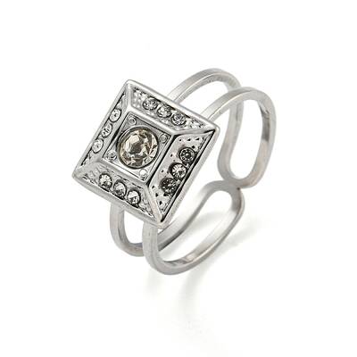 304 Stainless Steel Rhinestone Square Finger Rings for Women Men