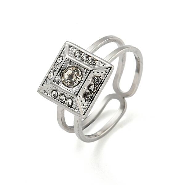 304 Stainless Steel Rhinestone Square Finger Rings for Women Men