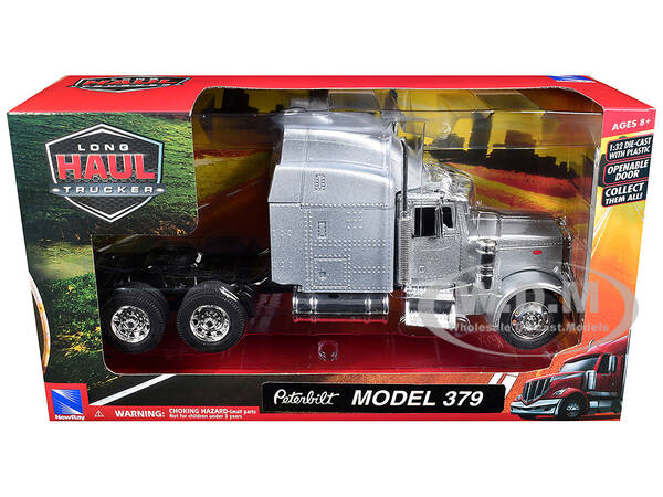 Peterbilt 379 Truck Tractor Silver Metallic Long Haul Trucker Series 1/32 Diecast Model by New Ray