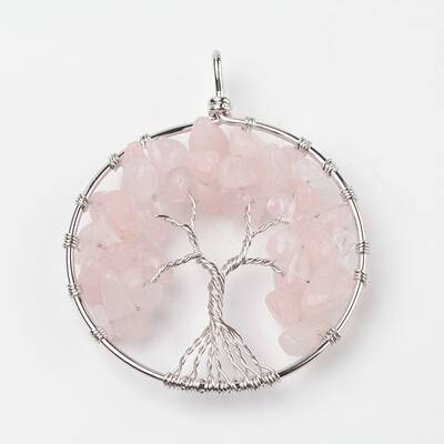 Tree of Life Natural Rose Quartz Big Pendants