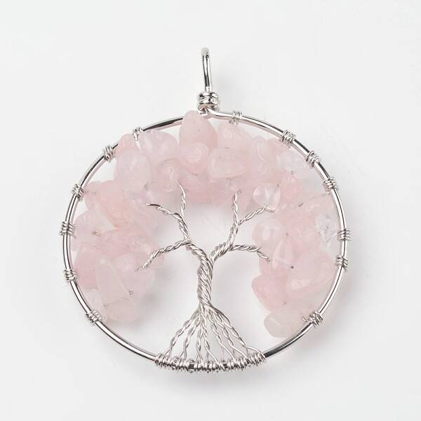 Tree of Life Natural Rose Quartz Big Pendants