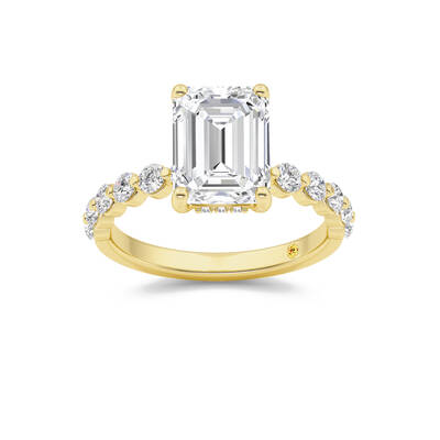 Frost Shared Prong Emerald Cut Lab Grown Diamond Engagement Ring | 18K Yellow Gold 4 1/4 CT. TW.