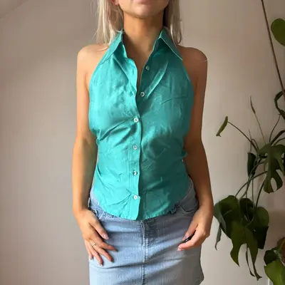 Unbranded Halterneck Top - Small Blue Silk
