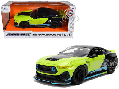 2026 Ford Mustang RTR Spec 5-D Lime Green with Black Top and Graphics Hyper-Spec Series 1/24 Diecast Model Car by Jada