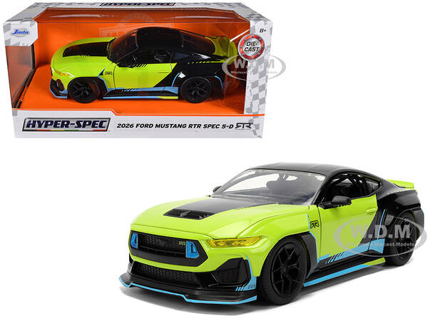 2026 Ford Mustang RTR Spec 5-D Lime Green with Black Top and Graphics Hyper-Spec Series 1/24 Diecast Model Car by Jada