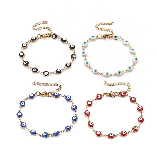 Enamel Oval with Evil Eye Link Chains Bracelet