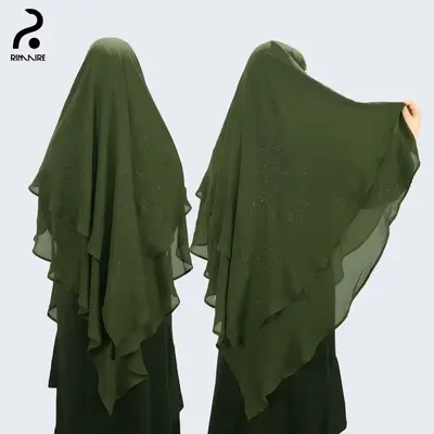 RIMAIRE Diamond Chiffon Khimar Muslim Prayer Hijab - 2 Layers Soft Breathable Islamic Dubai Women's Instant Long Hijab Casual