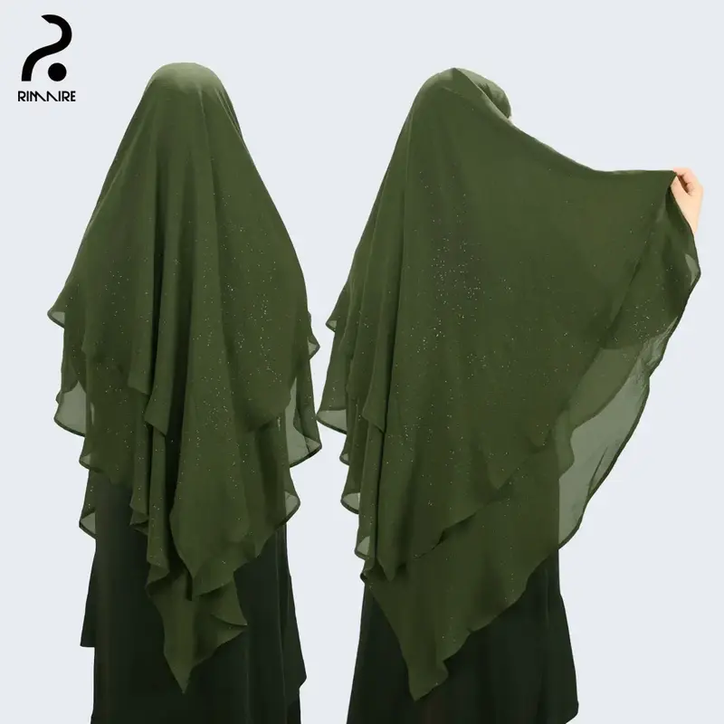 RIMAIRE Diamond Chiffon Khimar Muslim Prayer Hijab - 2 Layers Soft Breathable Islamic Dubai Women's Instant Long Hijab Casual