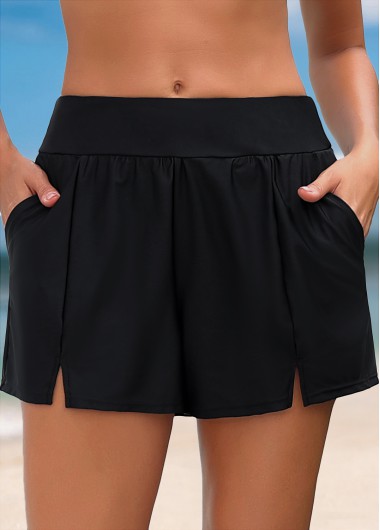 Modlily Mid Waisted Black Color Swim Shorts - S