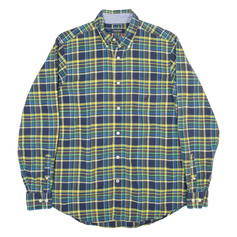 NAUTICA Shirt Blue Plaid Long Sleeve Mens S