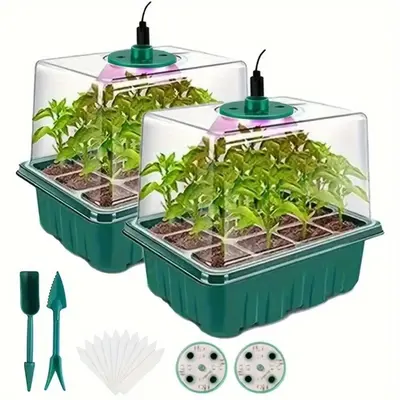 Plant Germination Tray with USB Powered Grow Light, Reusable Seed Germination Tool Set, Adjustable Humidity Seed Starter Tray...